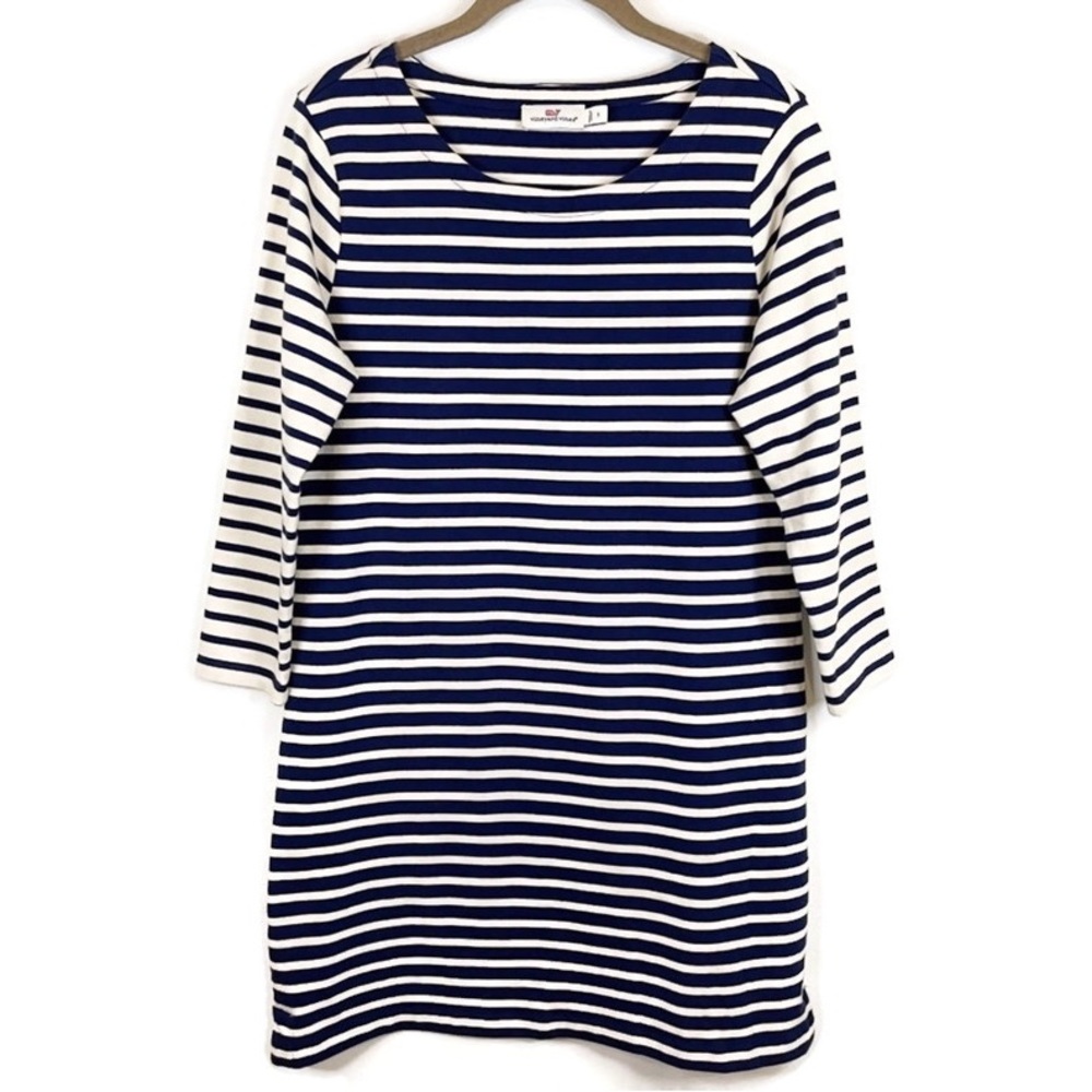 Vineyard Vines Navy Blue and White Mixed Stripe Knit Dress Size S